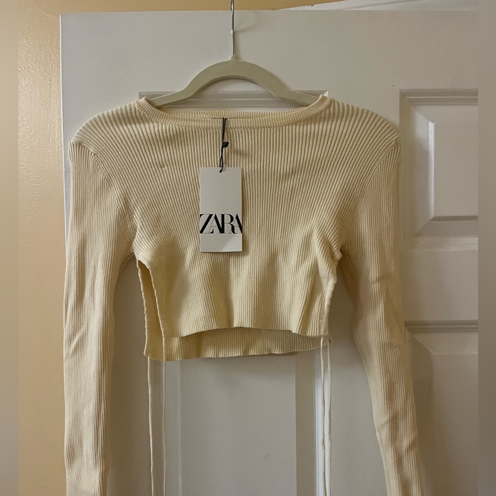 Zara Ribbed Tie Long Sleeve Top